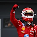 BUDAPEST, HUNGARY - AUGUST 02: Pole position qualifier Charles Leclerc of Monaco and Scuderia Ferrari celebrates on arrival in parc ferme during qualifying ahead of the F1 Grand Prix of Hungary at Hungaroring on August 02, 2025 in Budapest, Hungary. (Photo by Rudy Carezzevoli/Getty Images)