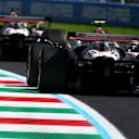MONZA, ITALY - SEPTEMBER 05: Esteban Ocon of France driving the (31) Haas F1 VF-25 Ferrari leads Oliver Bearman of Great Britain driving the (87) Haas F1 VF-25 Ferrari on track during practice ahead of the F1 Grand Prix of Italy at Autodromo Nazionale Monza on September 05, 2025 in Monza, Italy. (Photo by Joe Portlock/Getty Images)