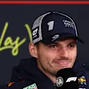 LAS VEGAS, NEVADA - NOVEMBER 19: Max Verstappen of the Netherlands and Oracle Red Bull Racing speaks in the Drivers Press Conference during previews ahead of the F1 Grand Prix of Las Vegas at Las Vegas Strip Circuit on November 19, 2025 in Las Vegas, Nevada. (Photo by Clive Rose/Getty Images)
