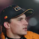 LAS VEGAS, NEVADA - NOVEMBER 21: Fifth placed qualifier Oscar Piastri of Australia and McLaren is interviewed during qualifying ahead of the F1 Grand Prix of Las Vegas at Las Vegas Strip Circuit on November 21, 2025 in Las Vegas, Nevada. (Photo by Chris Graythen/Getty Images)