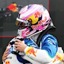 Racing Bulls teammate Liam Lawson is one of the first to hug the rookie.