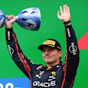 ZANDVOORT, NETHERLANDS - AUGUST 31: Second placed Max Verstappen of the Netherlands and Oracle Red Bull Racing celebrates on the podium during the F1 Grand Prix of Netherlands at Circuit Zandvoort on August 31, 2025 in Zandvoort, Netherlands. (Photo by Clive Rose/Getty Images)