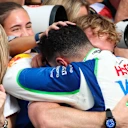 ZANDVOORT, NETHERLANDS - AUGUST 31: Third placed Isack Hadjar of France and Visa Cash App Racing Bulls celebrates with his team in parc ferme during the F1 Grand Prix of Netherlands at Circuit Zandvoort on August 31, 2025 in Zandvoort, Netherlands. (Photo by Mark Thompson/Getty Images)