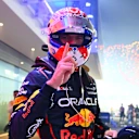 LUSAIL CITY, QATAR - NOVEMBER 30: Race winner Max Verstappen of the Netherlands and Oracle Red Bull Racing celebrates on arrival in parc ferme during the F1 Grand Prix of Qatar at Lusail International Circuit on November 30, 2025 in Lusail City, Qatar. (Photo by Mark Sutton - Formula 1/Formula 1 via Getty Images)