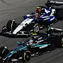 AUSTIN, TEXAS - OCTOBER 19: Andrea Kimi Antonelli of Italy driving the (12) Mercedes AMG Petronas F1 Team W16 leads Carlos Sainz of Spain driving the (55) Williams FW47 Mercedes on track during the F1 Grand Prix of United States at Circuit of The Americas on October 19, 2025 in Austin, Texas. (Photo by Clive Mason/Getty Images)