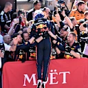 AUSTIN, TEXAS - OCTOBER 19: Race winner Max Verstappen of the Netherlands and Oracle Red Bull Racing celebrates with his team in parc ferme during the F1 Grand Prix of United States at Circuit of The Americas on October 19, 2025 in Austin, Texas. (Photo by Mark Sutton - Formula 1/Formula 1 via Getty Images)
