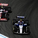AUSTIN, TEXAS - OCTOBER 19: Carlos Sainz of Spain driving the (55) Williams FW47 Mercedes leads Oliver Bearman of Great Britain driving the (87) Haas F1 VF-25 Ferrari on track during the F1 Grand Prix of United States at Circuit of The Americas on October 19, 2025 in Austin, Texas. (Photo by Clive Mason/Getty Images)
