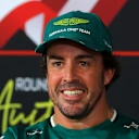 AUSTIN, TEXAS - OCTOBER 16: Fernando Alonso of Spain and Aston Martin F1 Team looks on in the Drivers Press Conference during previews ahead of the F1 Grand Prix of United States at Circuit of The Americas on October 16, 2025 in Austin, Texas. (Photo by Clive Rose/Getty Images)