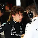 Kimi Antonelli has discussions with race engineer Pete Bonnington in the Mercedes garage