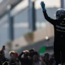 SHANGHAI, CHINA - MARCH 13: George Russell of Mercedes and Great Britain celebrates pole positio during sprint qualifying ahead of the F1 Grand Prix of China at Shanghai International Circuit on March 13, 2026 in Shanghai, China. (Photo by Peter Fox/Getty Images)
