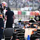 SUZUKA, JAPAN - MARCH 29: Eighth placed Max Verstappen of the Netherlands and Oracle Red Bull Racing and Twelfth placed Isack Hadjar of France and Oracle Red Bull Racing arrive in parc ferme during the F1 Grand Prix of Japan at Suzuka Circuit on March 29, 2026 in Suzuka, Japan. (Photo by Mark Sutton - Formula 1/Formula 1 via Getty Images)