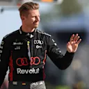 MONTREAL, QUEBEC - MAY 22: Nico Hulkenberg of Germany and Audi F1 Team waves from the pitlane during Sprint Qualifying ahead of the F1 Grand Prix of Canada at Circuit Gilles-Villeneuve on May 22, 2026 in Montreal, Quebec. (Photo by Bryn Lennon - Formula 1/Formula 1 via Getty Images)