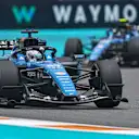 MIAMI, FLORIDA - MAY 03: Alexander Albon of Thailand driving the (23) Williams FW48 Mercedes leads Carlos Sainz of Spain driving the (55) Williams FW48 Mercedes on track during the F1 Grand Prix of Miami at Miami International Autodrome on May 03, 2026 in Miami, Florida. (Photo by Chris Graythen/Getty Images)