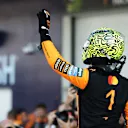 MIAMI, FLORIDA - MAY 01: Sprint Pole qualifier Lando Norris of Great Britain and McLaren celebrates in parc ferme during Sprint Qualifying ahead of the F1 Grand Prix of Miami at Miami International Autodrome on May 01, 2026 in Miami, Florida. (Photo by Mark Thompson/Getty Images)