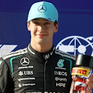 SHANGHAI, CHINA - MARCH 13: Pole position qualifier George Russell of Great Britain and Mercedes