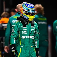 LAS VEGAS, NEVADA - NOVEMBER 21: Seventh placed qualifier Fernando Alonso of Spain and Aston Martin