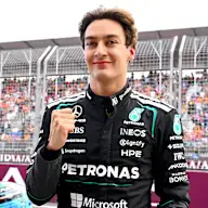 MELBOURNE, AUSTRALIA - MARCH 07: Pole position qualifier George Russell of Great Britain and