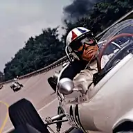 James Garner races in a scene from the film 'Grand Prix', 1966. (Photo by Metro-Goldwyn-Mayer/Getty