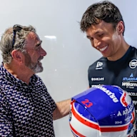 MIAMI, FLORIDA - APRIL 30: Nigel Mansell with Alexander Albon of Thailand and Williams in the