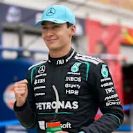Mercedes' British driver George Russell celebrates after winning the Sprint race ahead of the 2026