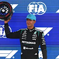 BARCELONA, SPAIN - JUNE 13: Pole position qualifier George Russell of Great Britain and Mercedes
