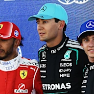 BARCELONA, SPAIN - JUNE 13: Pole position qualifier George Russell of Great Britain and Mercedes