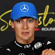 NORTHAMPTON, ENGLAND - JULY 05: Second placed George Russell of Great Britain and Mercedes AMG