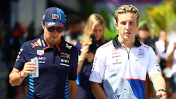 JEDDAH, SAUDI ARABIA - MARCH 08: Sergio Perez of Mexico and Oracle Red Bull Racing and Liam Lawson