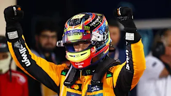 BAHRAIN, BAHRAIN - APRIL 13: Race winner Oscar Piastri of Australia and McLaren celebrates in parc