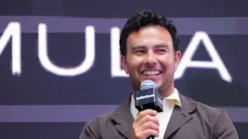 MEXICO CITY, MEXICO - AUGUST 27: Driver Sergio Perez addresses the media after announcing his