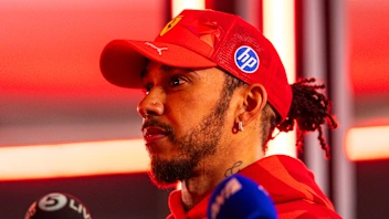 LAS VEGAS, NEVADA - NOVEMBER 22: Lewis Hamilton of Great Britain and Scuderia Ferrari answers