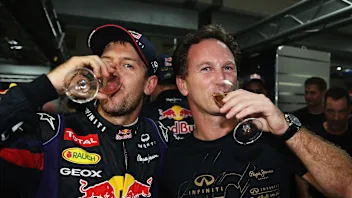 NOIDA, INDIA - OCTOBER 27:  Race winner and 2013 Formula One World Champion Sebastian Vettel of
