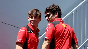 BAKU, AZERBAIJAN - APRIL 27: Charles Leclerc of Monaco and Ferrari and Arthur Leclerc of Monaco and