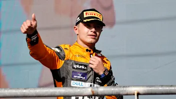 AUSTIN, TEXAS - OCTOBER 22: Third placed Lando Norris of Great Britain and McLaren celebrates on