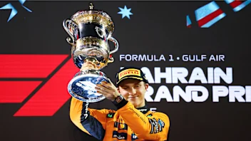 BAHRAIN, BAHRAIN - APRIL 13: Race winner Oscar Piastri of Australia and McLaren celebrates on the