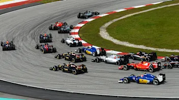 Lewis Hamilton (GBR) Mercedes AMG F1 W06 leads at the start of the race at Formula One World