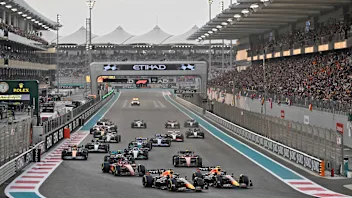 Drivers compete at the start of the Abu Dhabi Formula One Grand Prix at the Yas Marina Circuit in