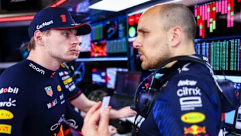 MIAMI, FLORIDA - MAY 06: Max Verstappen of the Netherlands and Oracle Red Bull Racing talks with
