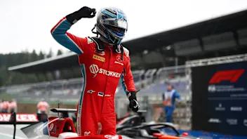SPIELBERG, AUSTRIA - JULY 01: Race winner Paul Aron of Estonia and PREMA Racing (1) celebrates in