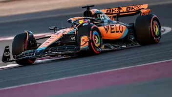 McLaren's Australian driver Oscar Piastri drives during the sprint shootout ahead of Qatari Formula
