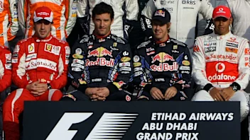 ( L TO R)  Ferrari's Spanish driver Fernando Alonso, Red Bull's Australian driver Mark Webber, Red