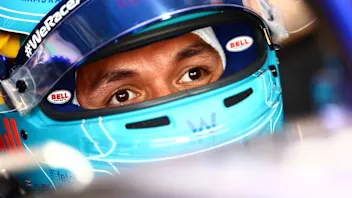 MIAMI, FLORIDA - MAY 07: Alexander Albon of Thailand and Williams prepares to drive in the garage