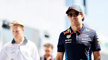 JEDDAH STREET CIRCUIT, SAUDI ARABIA - MARCH 08: Sergio Perez, Red Bull Racing, arrives at the track