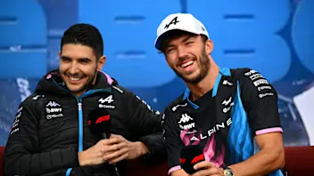 MELBOURNE, AUSTRALIA - MARCH 23: Esteban Ocon of France and Alpine F1 and Pierre Gasly of France