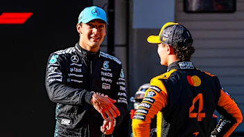 SHANGHAI, CHINA - MARCH 22: Second placed qualifier George Russell of Great Britain and Mercedes