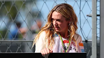 MIAMI, FLORIDA - MAY 02: Actor Kerry Condon of Ireland on the pit wall during Sprint qualifying