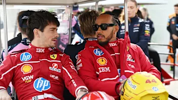 BAHRAIN, BAHRAIN - FEBRUARY 26: Charles Leclerc of Monaco and Scuderia Ferrari and Lewis Hamilton