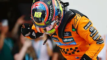 MIAMI, FLORIDA - MAY 04: Race winner Oscar Piastri of Australia and McLaren celebrates on arrival
