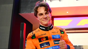 LUSAIL CITY, QATAR - NOVEMBER 28: Sprint Pole qualifier Oscar Piastri of Australia and McLaren