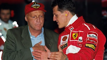 Former Ferrari World Champion Niki Lauda (AUT) with Michael Schumacher (GER) Ferrari Formula One